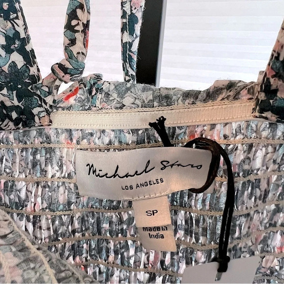 Michael Stars Jude Floral Smocked A Line Mini Dress Blue Pink Small NWT Spring - Picture 4 of 9